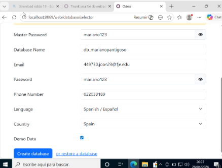 Creació BBDD amb Demo Data